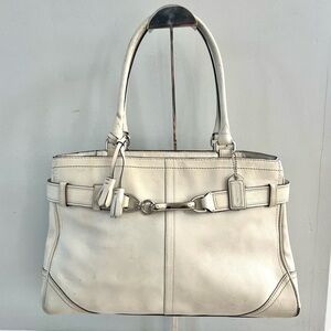 Coach Y2K Hamptons Large Ivory Leather Satchel Shoulder Bag #8A71